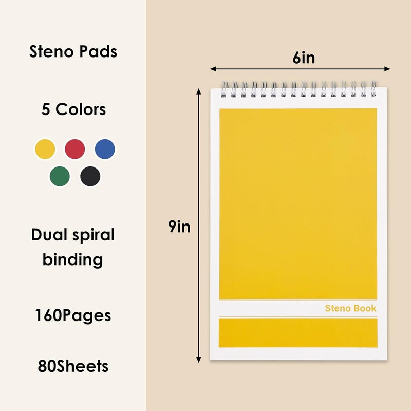 LABUK 15 Pack Steno Pads 6x9 Inches 80 Sheets Spiral Steno Notebooks Gregg Rule, Pocket Notebooks Colorful Covers with Top Spiral Pads for School, University, College, Work, Office - Image 2